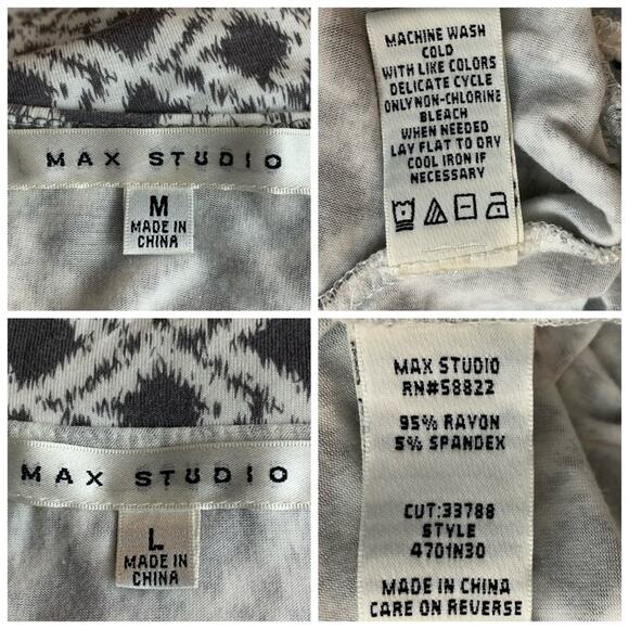 Max Studio Women's Gray White Maxi Skirt Drape Neck Shirred Top Set Size M/L - Picture 8 of 10